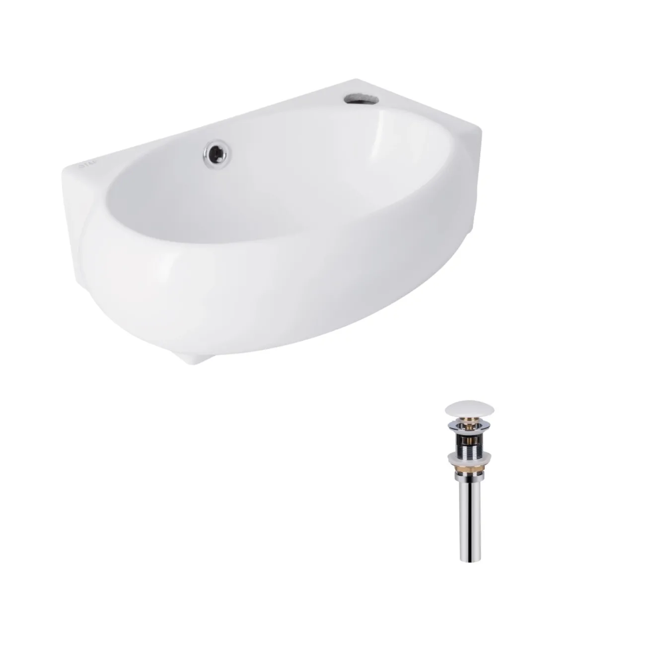 Комплект Qtap Leo: Раковина подвесная овальная правая 430x285x160 мм White + Донный клапан PU02O