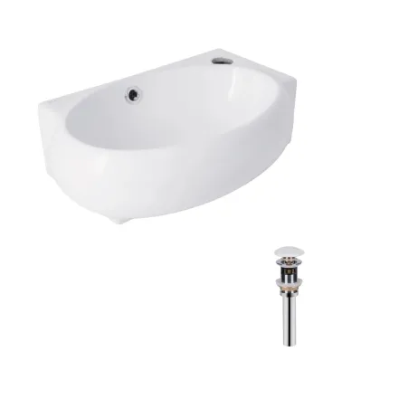 Комплект Qtap Leo: Раковина підвісна овальна права 430x285x160 мм White + Донний клапан PU02O