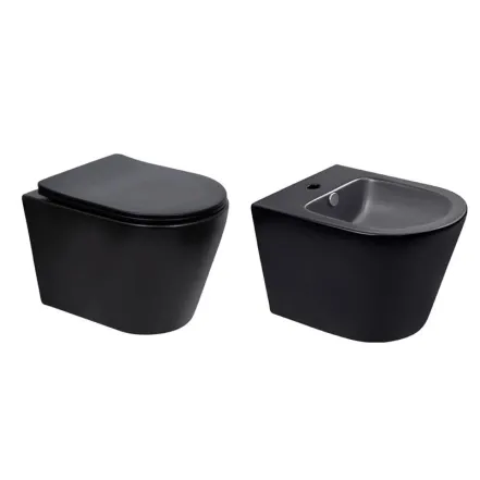 Комплект Qtap Scorpio Matt Black 2 в 1: унитаз подвесной Ultra Quiet QT14332380AMB + биде подвесное QT1455053FMB