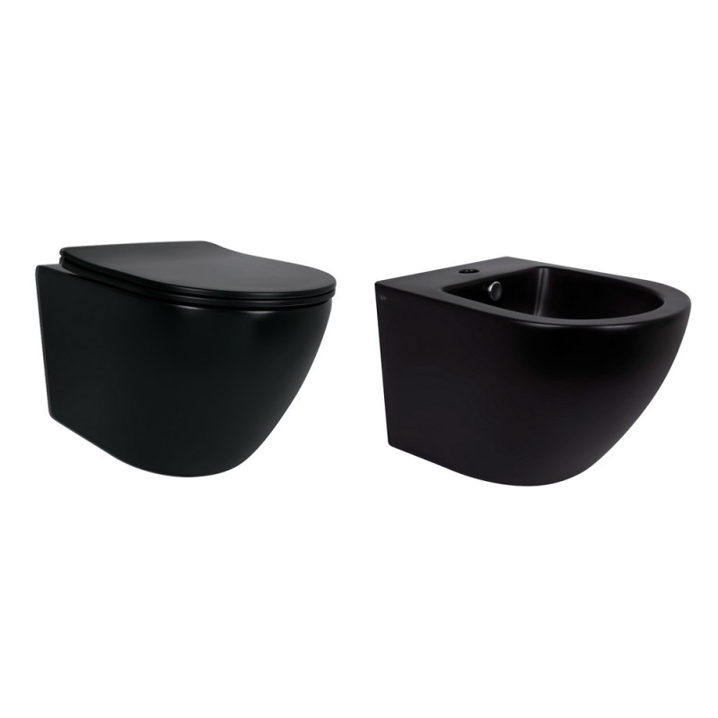 Комплект Qtap Robin Matt Black 2 в 1: унитаз подвесной Ultra Quiet QT13332381АSMB + биде подвесное QT1355046FMB (SD00053752)