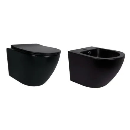 Комплект Qtap Robin Matt Black 2 в 1: унитаз подвесной Ultra Quiet QT13332381АSMB + биде подвесное QT1355046FMB (SD00053752)