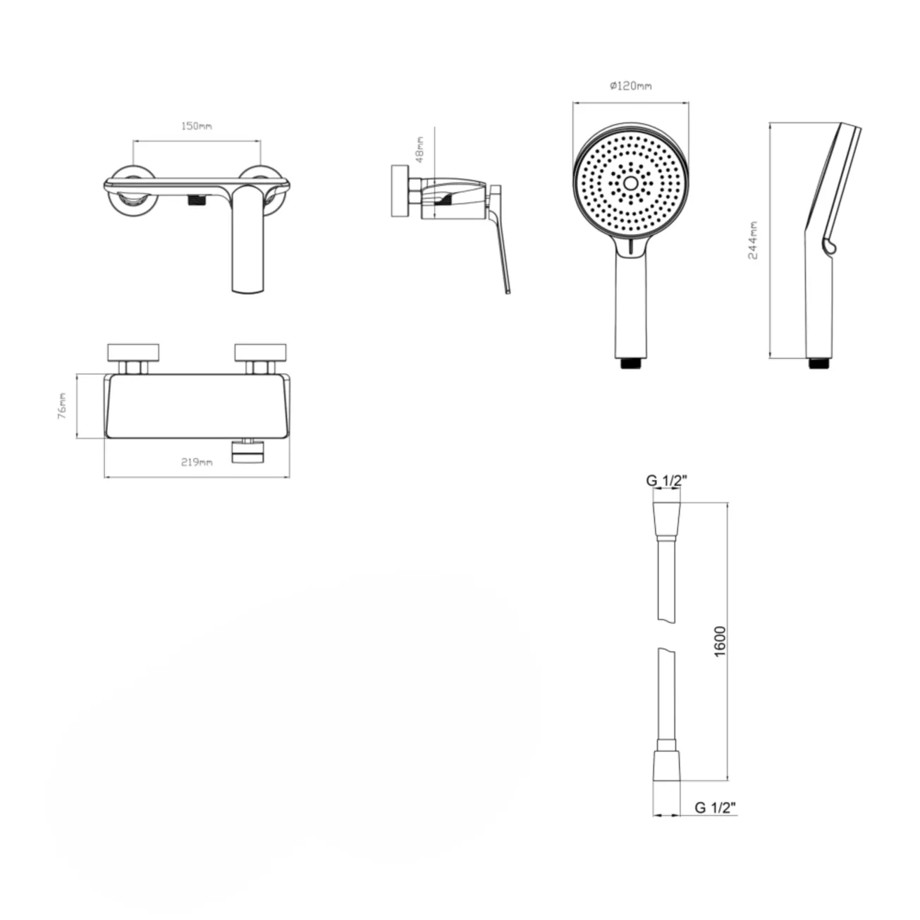 Комплект Qtap Slavonice Black Matt: Змішувач  QTROB4060102B + Шланг QTHADPVCSQ160B + Лійка QTRUC125BLM45951 Фото - 1
