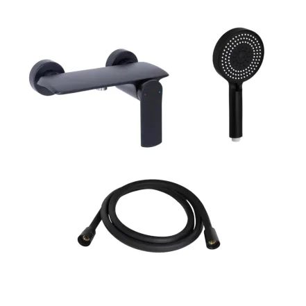 Комплект Qtap Slavonice Black Matt: Смеситель QTROB4060102B + Шланг QTHADPVCSQ160B + Лейка QTRUC125BLM45951
