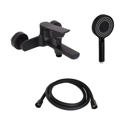 Комплект Qtap Slavonice Black Matt: Смеситель QTSLA259BLM45918 + Шланг QTHADPVCSQ160B + Лейка QTRUC125BLM45951