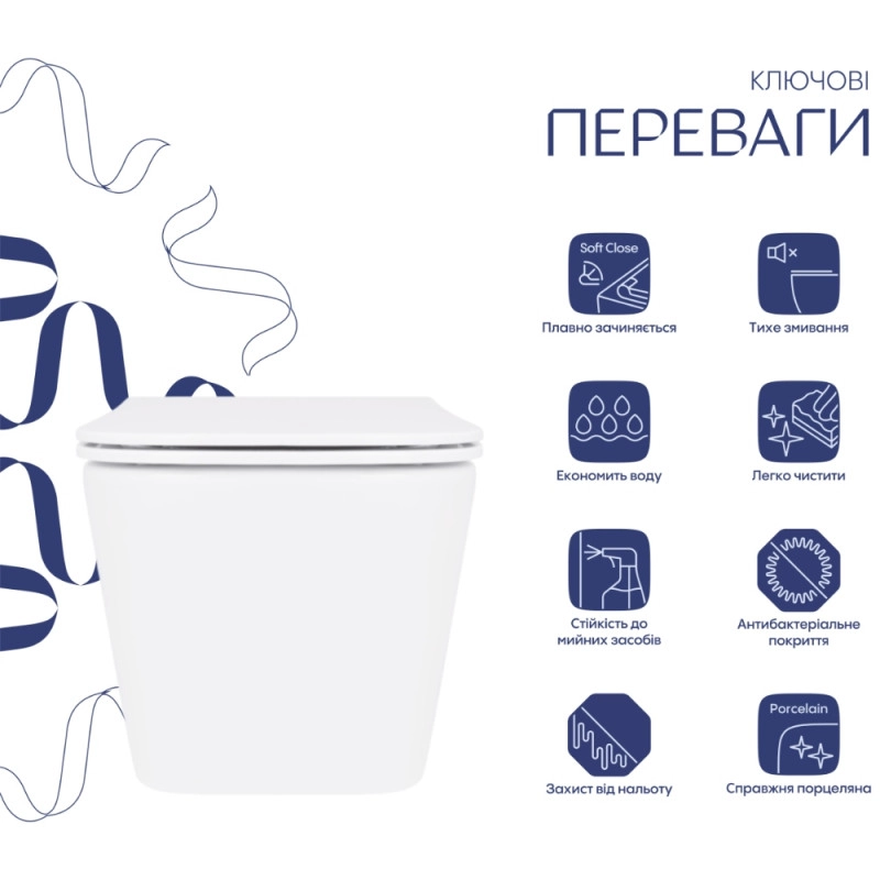 Унитаз подвесной Qtap Crow Rimless керамический белый с сиденьем Slim Duroplast Soft-close Quick Release (SD00054228) Фото - 5
