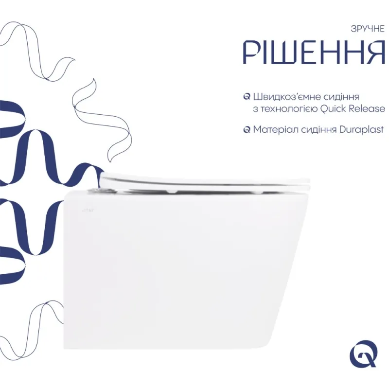 Унітаз підвісний Qtap Crow Rimless керамічний білий з сидінням Slim Duroplast Soft-close Quick Release (SD00054228) Фото - 4