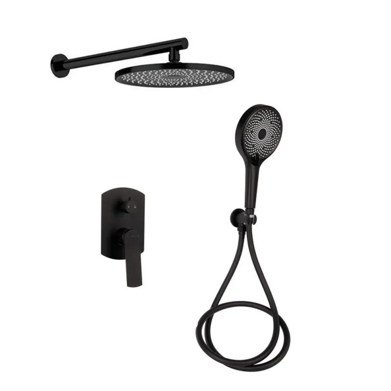 Комплект для душа Qtap Robin Black Chrome: Смесители QTROB4060102K+QTROB1060M102K+Тримач QT829910842854GRP+Шланг QTHADPVC160G+Лейка QTRUCA120R3GRP