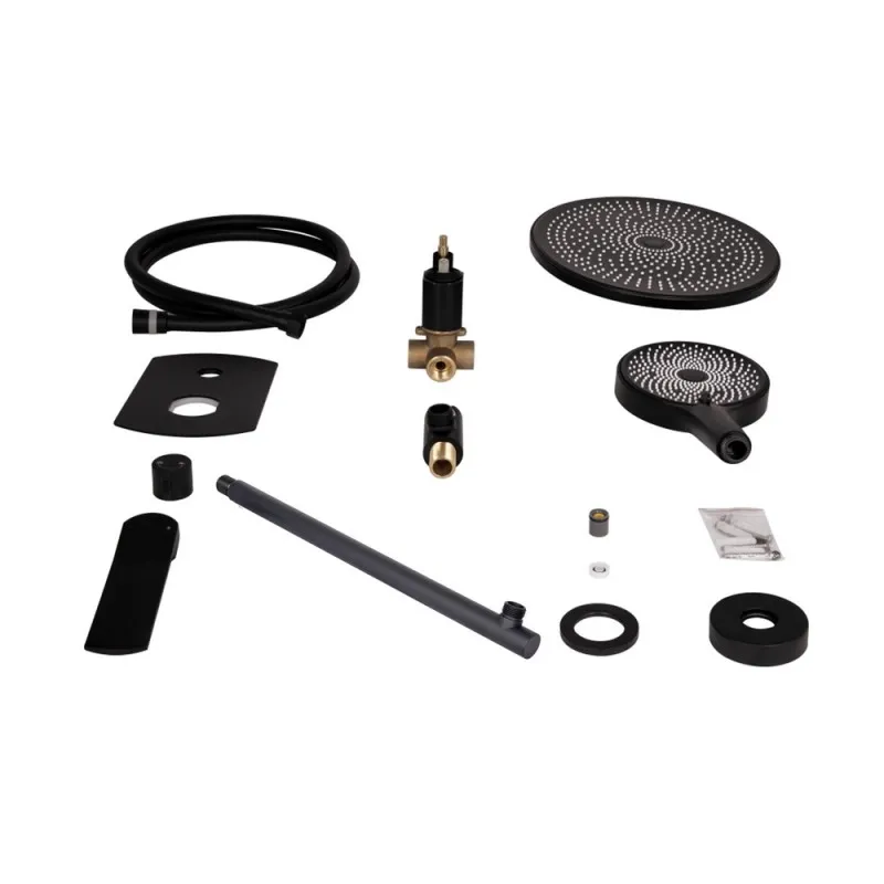 Комплект для душа Qtap Robin Black Chrome: Смесители QTROB4060102K+QTROB1060M102K+Тримач QT829910842854GRP+Шланг QTHADPVC160G+Лейка QTRUCA120R3GRP Фото - 1