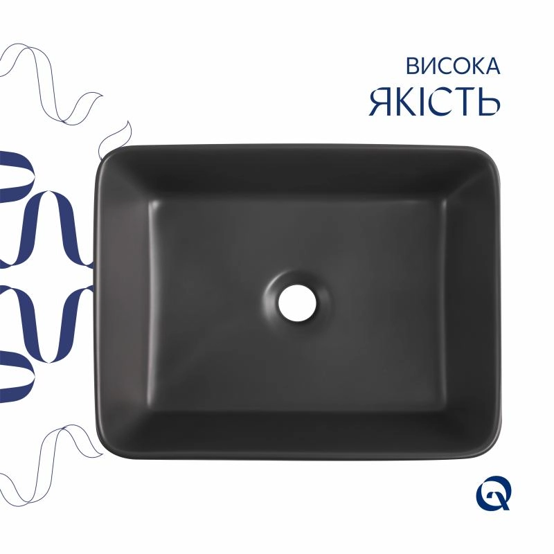 Раковина накладная Qtap Tern Керамика Антрацит 480x370 мм с клапаном (SD00054300) Фото - 3