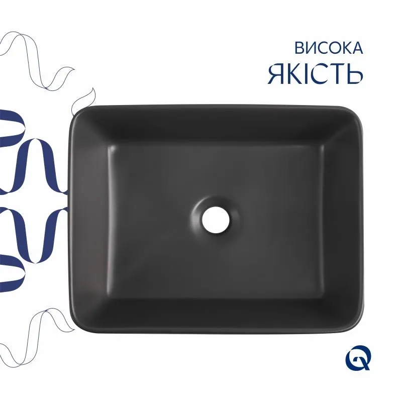 Раковина накладна Qtap Tern Кераміка Антрацит 480x370 мм з клапаном (SD00054300) Фото - 3