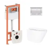 Готовое решение Qtap для ванной комнаты: подвесной унитаз Swan Ultra Quiet 520x360x320 + комплект инсталляции Nest 4 в 1 (квадратная клавиша Chrome)