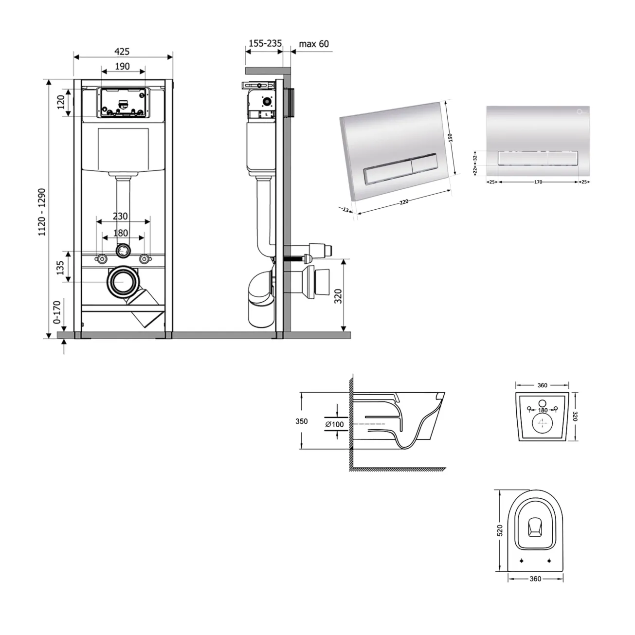 Готовое решение Qtap для ванной комнаты: подвесной унитаз Swan Ultra Quiet 520x360x320 + комплект инсталляции Nest 4 в 1 (линейная клавиша Chrome) Фото - 1