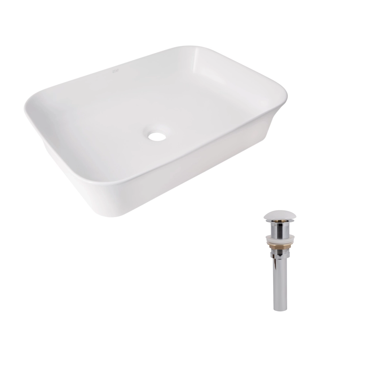 Комплект Qtap Virgo N: Раковина накладная 560x380x130 мм, White, прямоугольная + Донный клапан Pop-up PU02