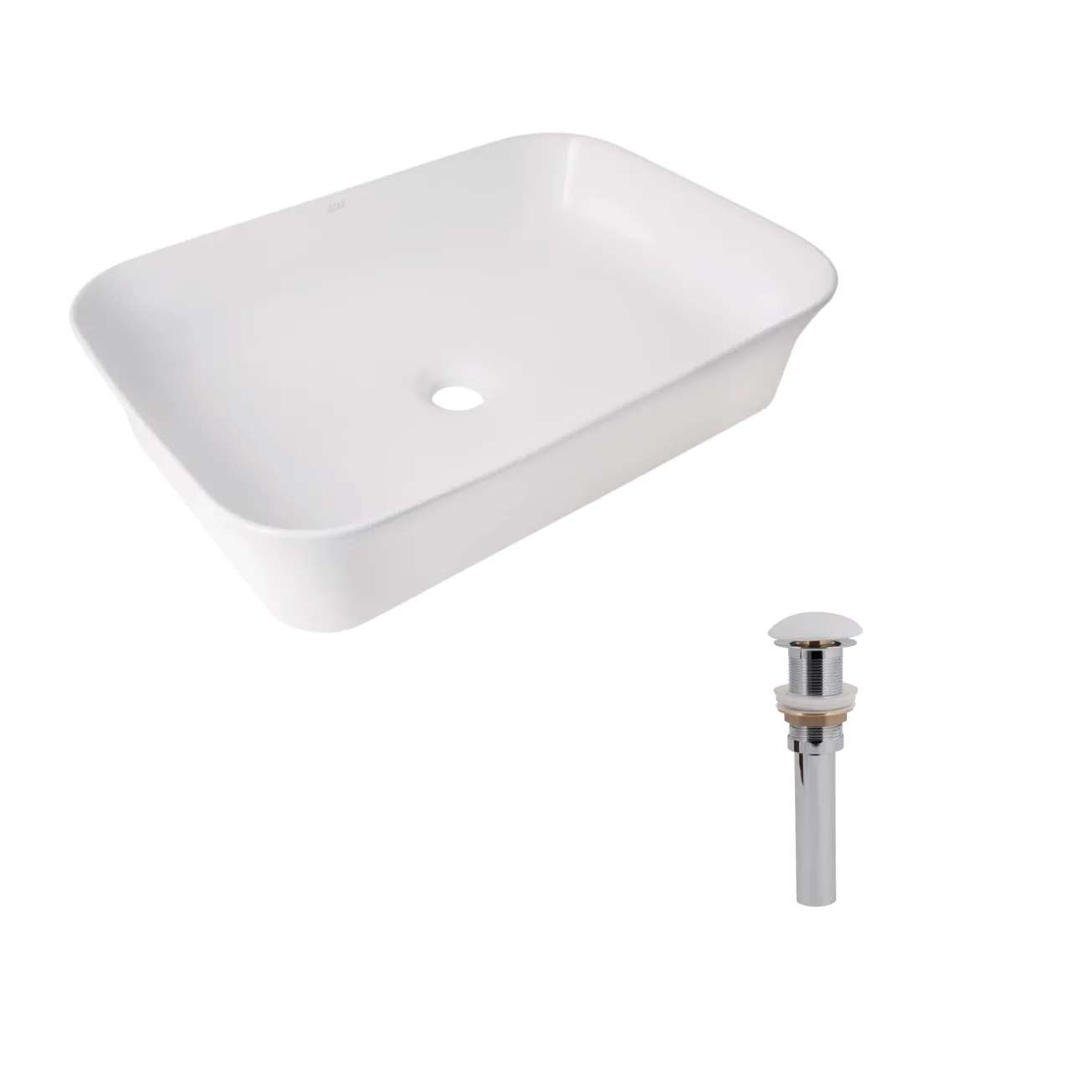 Комплект Qtap Virgo N: Раковина накладна 560x380x130 мм, White, прямокутна + Донний клапан Pop-up PU02