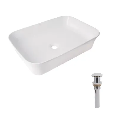 Комплект Qtap Virgo N: Раковина накладная 560x380x130 мм, White, прямоугольная + Донный клапан Pop-up PU02