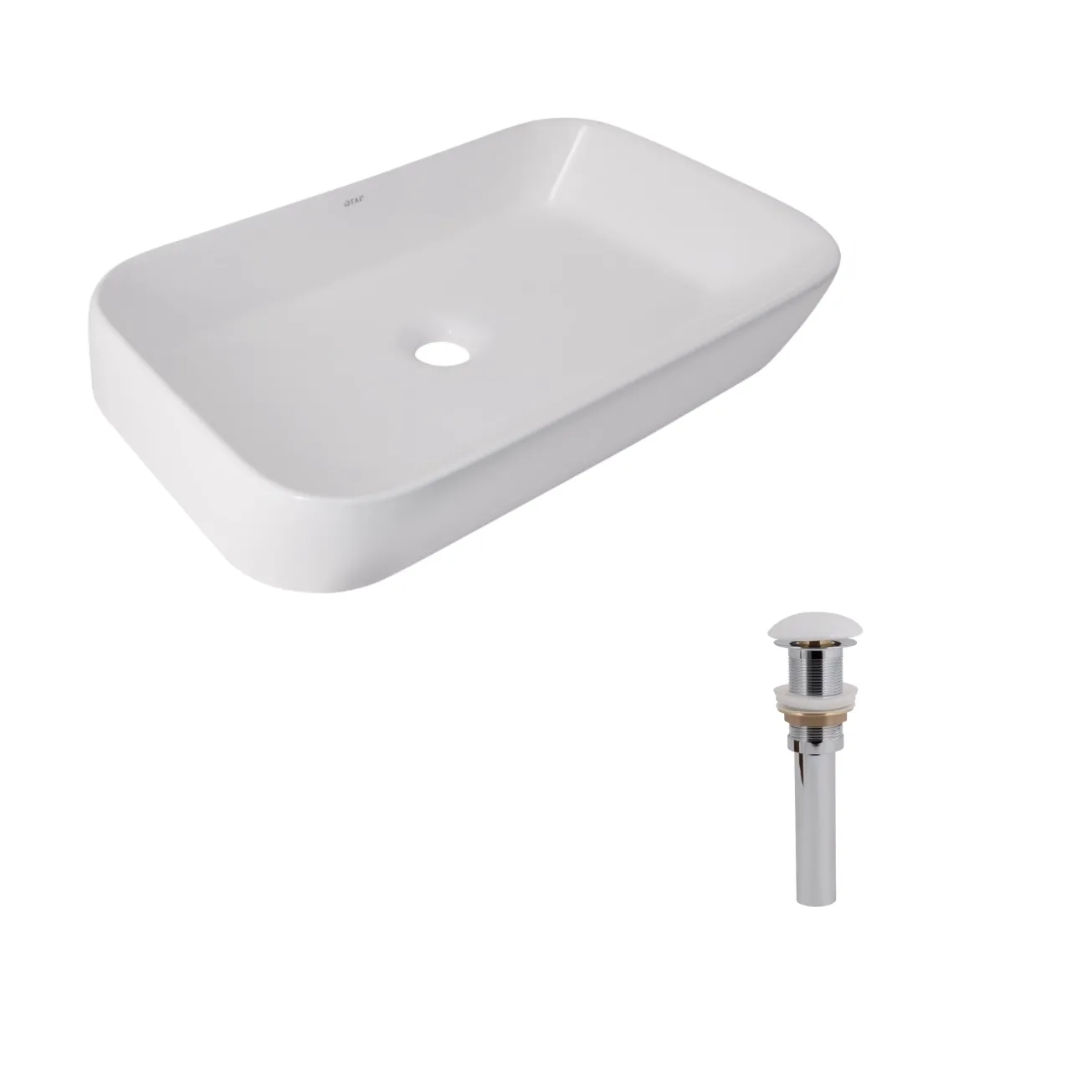 Комплект Qtap Scorpio: Раковина накладна 550x390x120 мм, White, прямокутна + Донний клапан Pop-up PU02