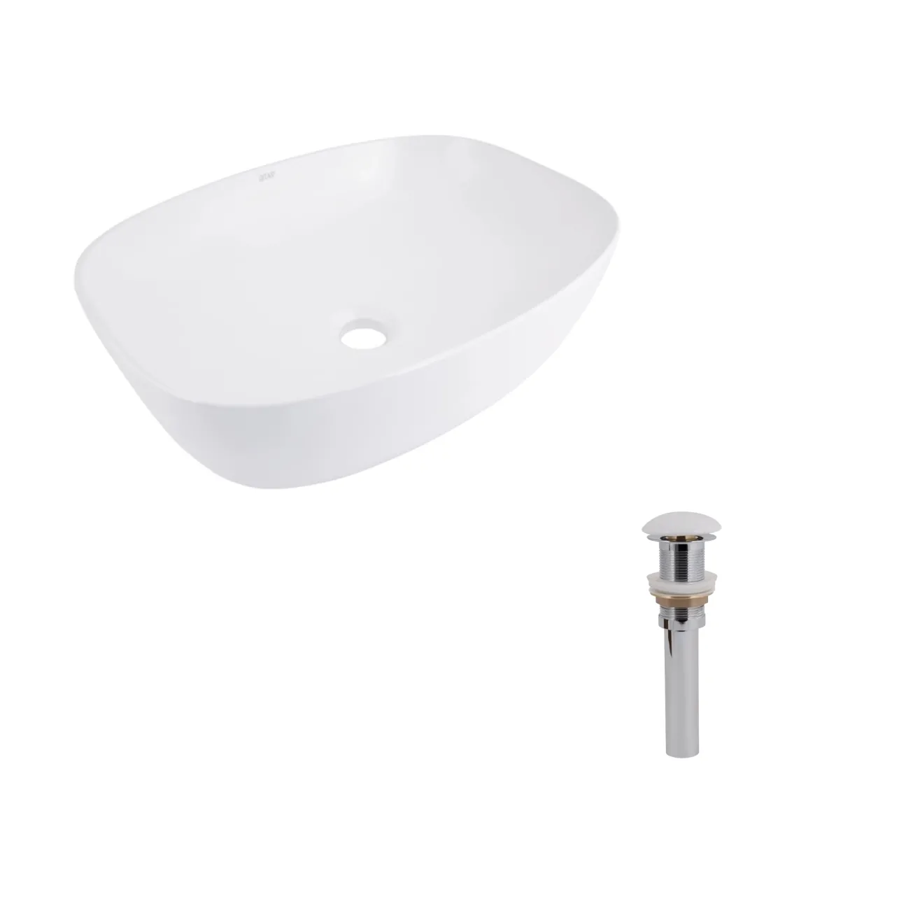 Комплект Qtap Cardinal: Раковина накладная 500×380×140 мм, White, овальная + Донный клапан Pop-up PU02