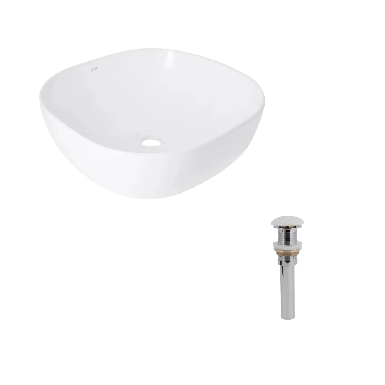 Комплект Qtap Kolibri: Раковина накладная 400x400x140 мм, White, квадратная + Донный клапан Pop-up PU02