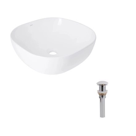 Комплект Qtap Kolibri: Раковина накладна 425x425x140 мм, White, квадратна + Донний клапан Pop-up PU02