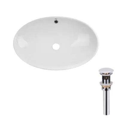 Комплект Qtap Dove: Раковина накладная 635x420x150 мм, White, овальная + Донный клапан Pop-up PU02O
