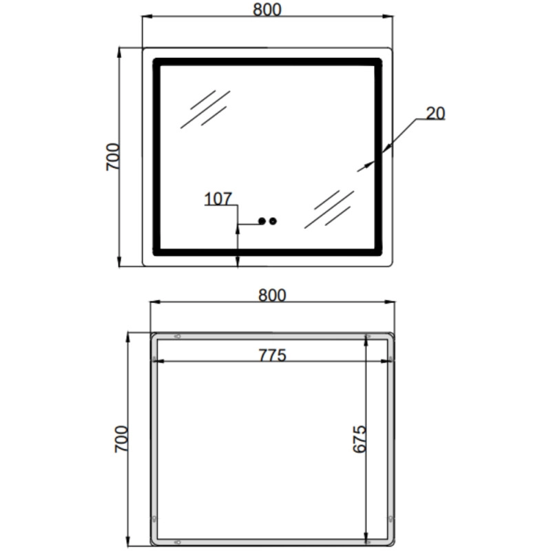 Дзеркало Qtap Mideya (MI2)  800х700 з LED-підсвічуванням QT2078NCF807048476 (SD00054600) Фото - 1
