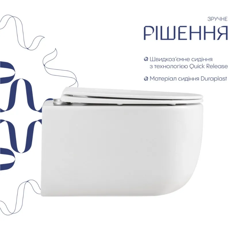 Унітаз підвісний Qtap Taurus Ultra Quiet Кераміка білий з сидінням Slim (SD00055240) Фото - 6