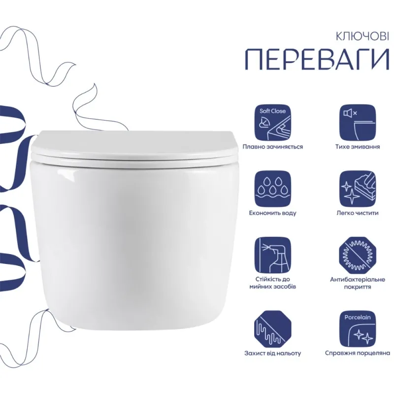 Унітаз підвісний Qtap Taurus Ultra Quiet Кераміка білий з сидінням Slim (SD00055240) Фото - 7