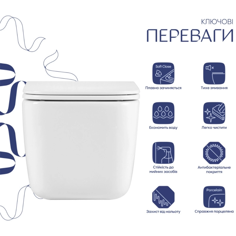 Унітаз підвісний Qtap Gemini Кераміка White з сидінням Slim Soft-close (SD00055243) Фото - 7