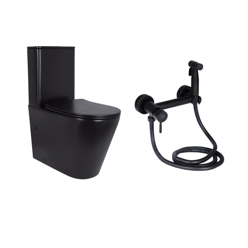 Комплект 2 в 1: напольный унитаз Qtap Scorpio Matt Black QT14226088AMB + набор гигиенического душа Lidz Aria Black LDARI110BLA43394 (SD00055247)