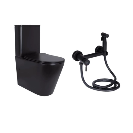 Комплект 2 в 1: підлоговий унітаз Qtap Scorpio Matt Black QT14226088AMB + набір гігієнічного душу Lidz Aria Black LDARI110BLA43394 (SD00055247)