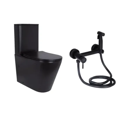 Комплект 2 в 1: підлоговий унітаз Qtap Scorpio Matt Black QT14226088AMB + набір гігієнічного душу Lidz Aria Black LDARI110BLA43394 (SD00055247)