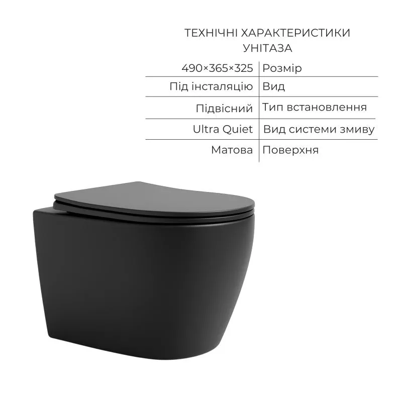 Комплект Qtap Robin Anthracite 3 в 1: підвісний унітаз Ultra Quiet + біде підвісне + раковина накладна QTROBAN49157 (SD00055281) Фото - 2