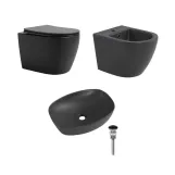 Комплект Qtap Robin Anthracite 3 в 1: підвісний унітаз Ultra Quiet + біде підвісне + раковина накладна QTROBAN49157 (SD00055281)