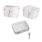 Комплект Qtap Tern Marble 3 в 1: підвісний унітаз Ultra Quiet + біде підвісне + раковина накладна QTTERMR49164 (SD00055288)