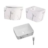 Комплект Qtap Tern Marble 3 в 1: подвесной унитаз Ultra Quiet + биде подвесное + раковина накладная QTTERMR49164 (SD00055288)