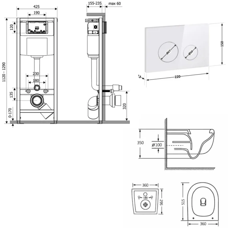 Готове рішення Qtap для ванної кімнати: підвісний унітаз Taurus Ultra Quiet 515×360×350 + комплект інсталяції Nest 4 в 1 (кругла клавіша White) (SD00055990) Фото - 6