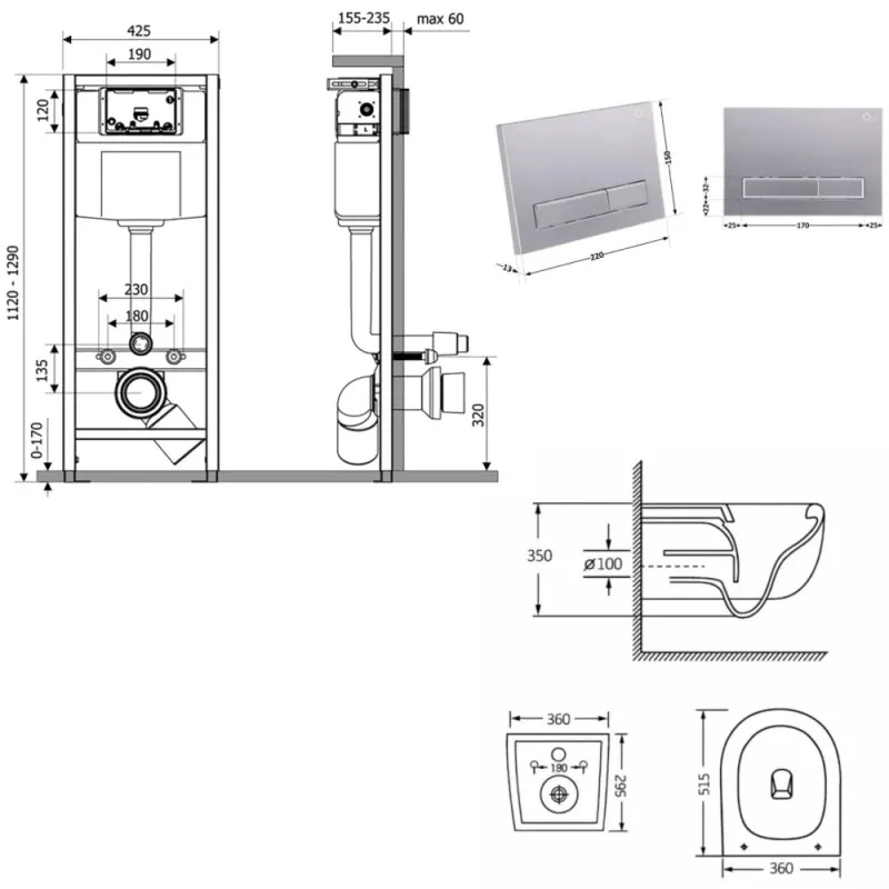 Готове рішення Qtap для ванної кімнати: підвісний унітаз Taurus Ultra Quiet 515×360×350 + комплект інсталяції Nest 4 в 1 (лінійна клавіша Satin) (SD00055991) Фото - 6