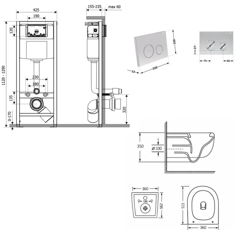 Готове рішення Qtap для ванної кімнати: підвісний унітаз Taurus Ultra Quiet 515×360×350 + комплект інсталяції Nest 4 в 1 (кругла клавіша Satin) (SD00055992) Фото - 6