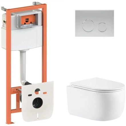 Готовое решение Qtap для ванной комнаты: подвесной унитаз Taurus Ultra Quiet 515×360×350 + комплект инсталляции Nest 4 в 1 (круглая клавиша Satin) (SD00055992)