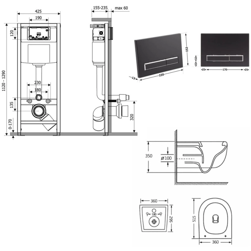 Готове рішення Qtap для ванної кімнати: підвісний унітаз Taurus Ultra Quiet 515×360×350  + комплект інсталяції Nest 4 в 1 (лінійна клавіша Matt Black) (SD00055997) Фото - 6