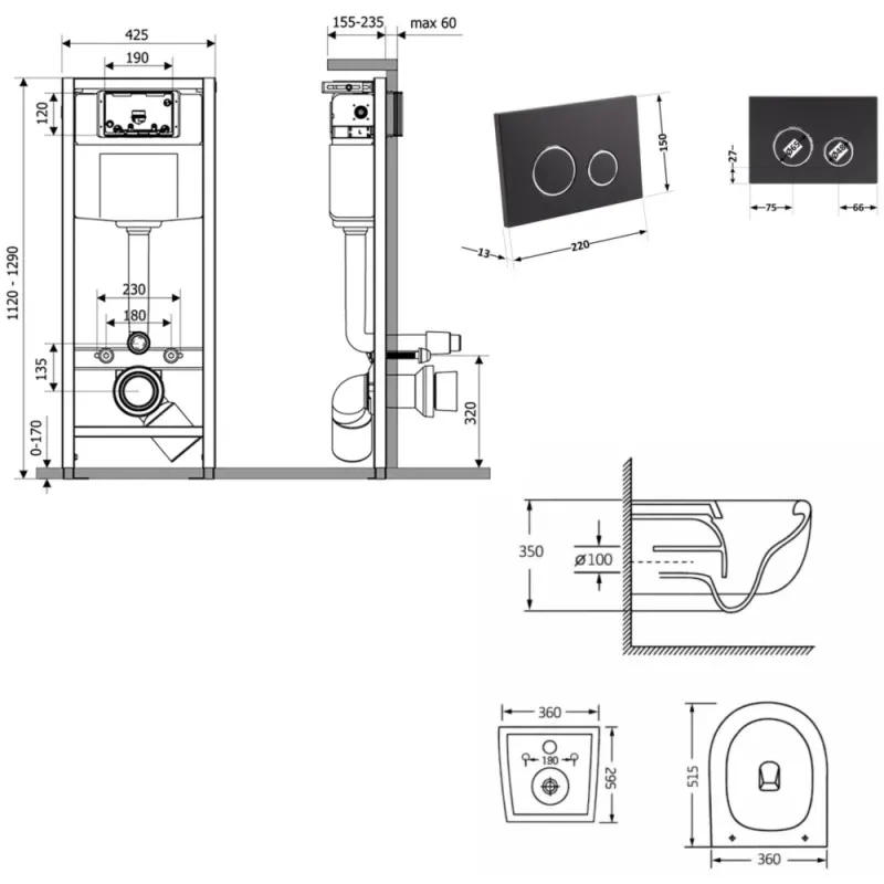 Готове рішення Qtap для ванної кімнати: підвісний унітаз Taurus Ultra Quiet 515×360×350 + комплект інсталяції Nest 4 в 1 (кругла клавіша Matt Black) (SD00055998) Фото - 6