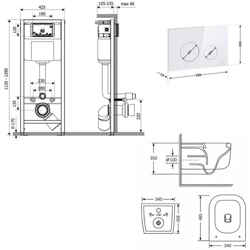 Готове рішення Qtap для ванної кімнати: підвісний унітаз Gemini Ultra Quiet 485×340×350 + комплект інсталяції Nest 4 в 1 (кругла клавіша White) (SD00056000) Фото - 6