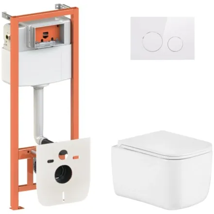 Готове рішення Qtap для ванної кімнати: підвісний унітаз Gemini Ultra Quiet 485×340×350 + комплект інсталяції Nest 4 в 1 (кругла клавіша White) (SD00056000)