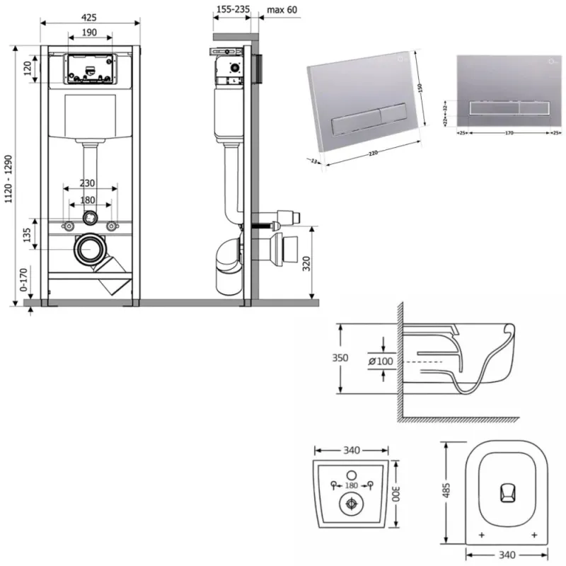 Готове рішення Qtap для ванної кімнати: підвісний унітаз Gemini Ultra Quiet 485×340×350 + комплект інсталяції Nest 4 в 1 (лінійна клавіша Satin) (SD00056001) Фото - 6