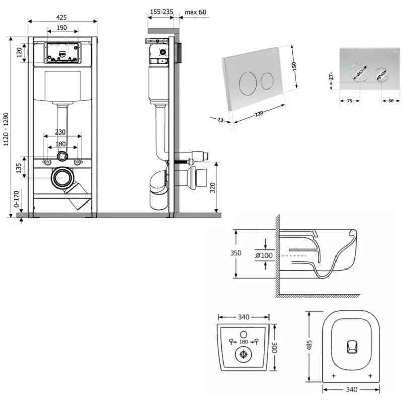 Готовое решение Qtap для ванной комнаты: подвесной унитаз Gemini Ultra Quiet 485×340×350 + комплект инсталляции Nest 4 в 1 (круглая клавиша Satin) (SD00056002) Фото - 6