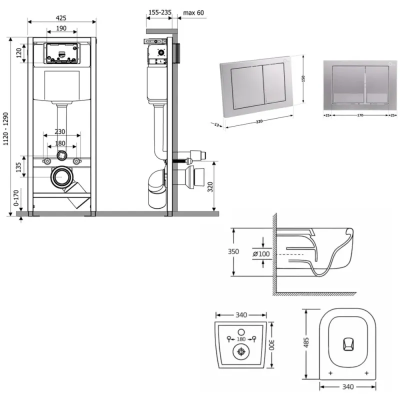 Готове рішення Qtap для ванної кімнати: підвісний унітаз Gemini Ultra Quiet 485×340×350 + комплект інсталяції Nest 4 в 1 (квадратна клавіша Satin) (SD00056004) Фото - 6