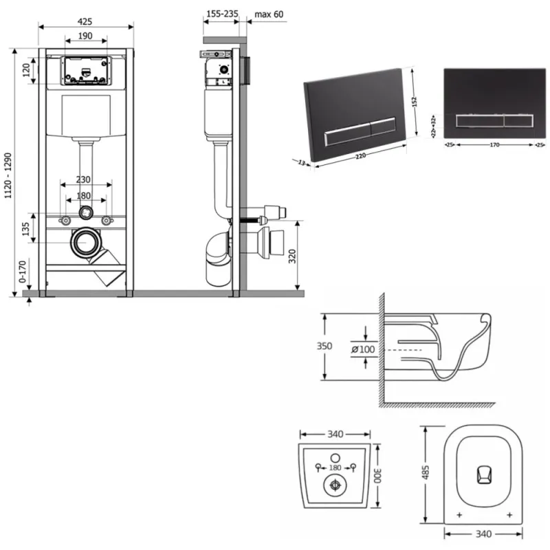 Готове рішення Qtap для ванної кімнати: підвісний унітаз Gemini Ultra Quiet 485×340×350  + комплект інсталяції Nest 4 в 1 (лінійна клавіша Matt Black) (SD00056007) Фото - 6
