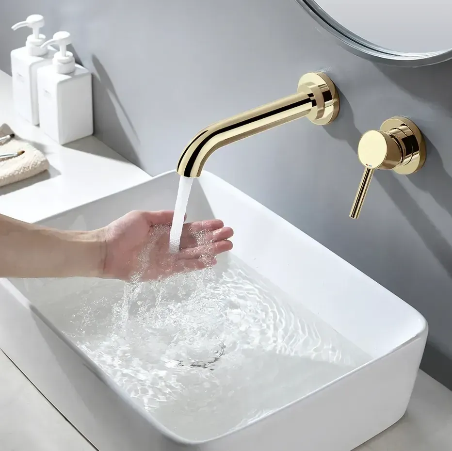 Смеситель для умывальника скрытого монтажа Rea Lungo gold long (REA-B0370) Фото - 3