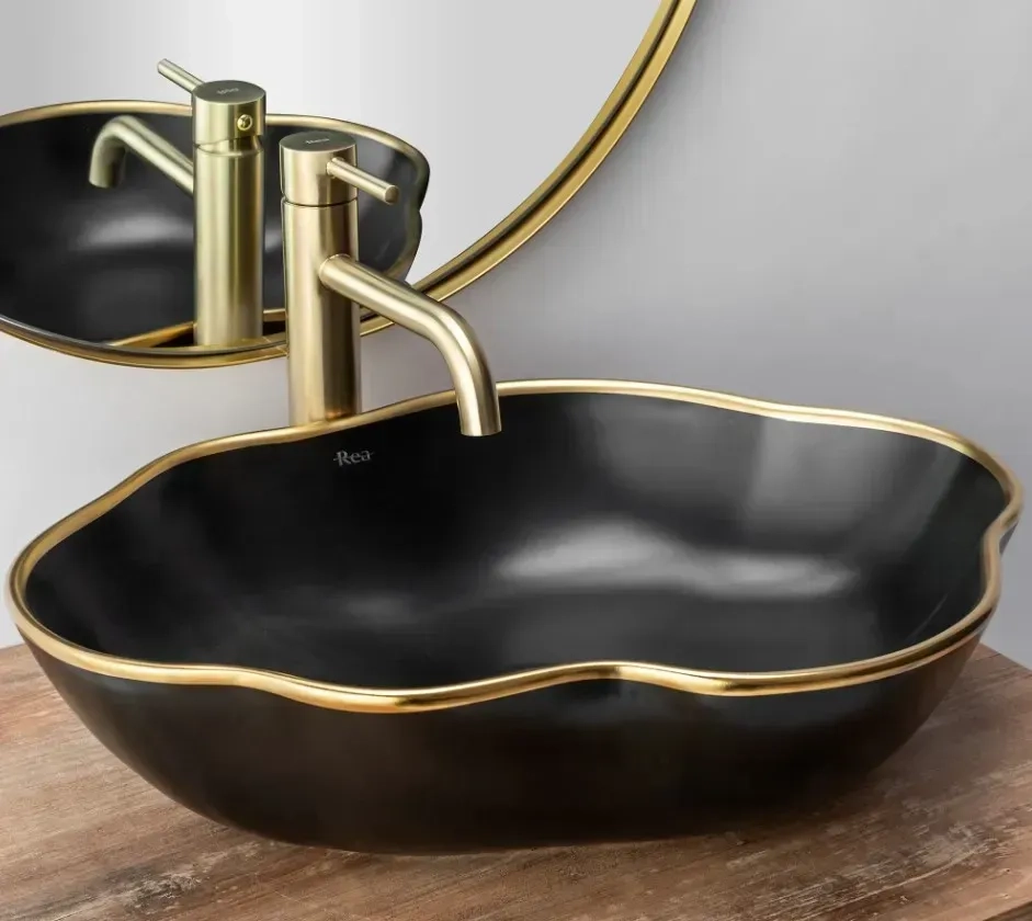 Смеситель для умывальника Rea lungo gold matt, высокий (REA-B4526) Фото - 3