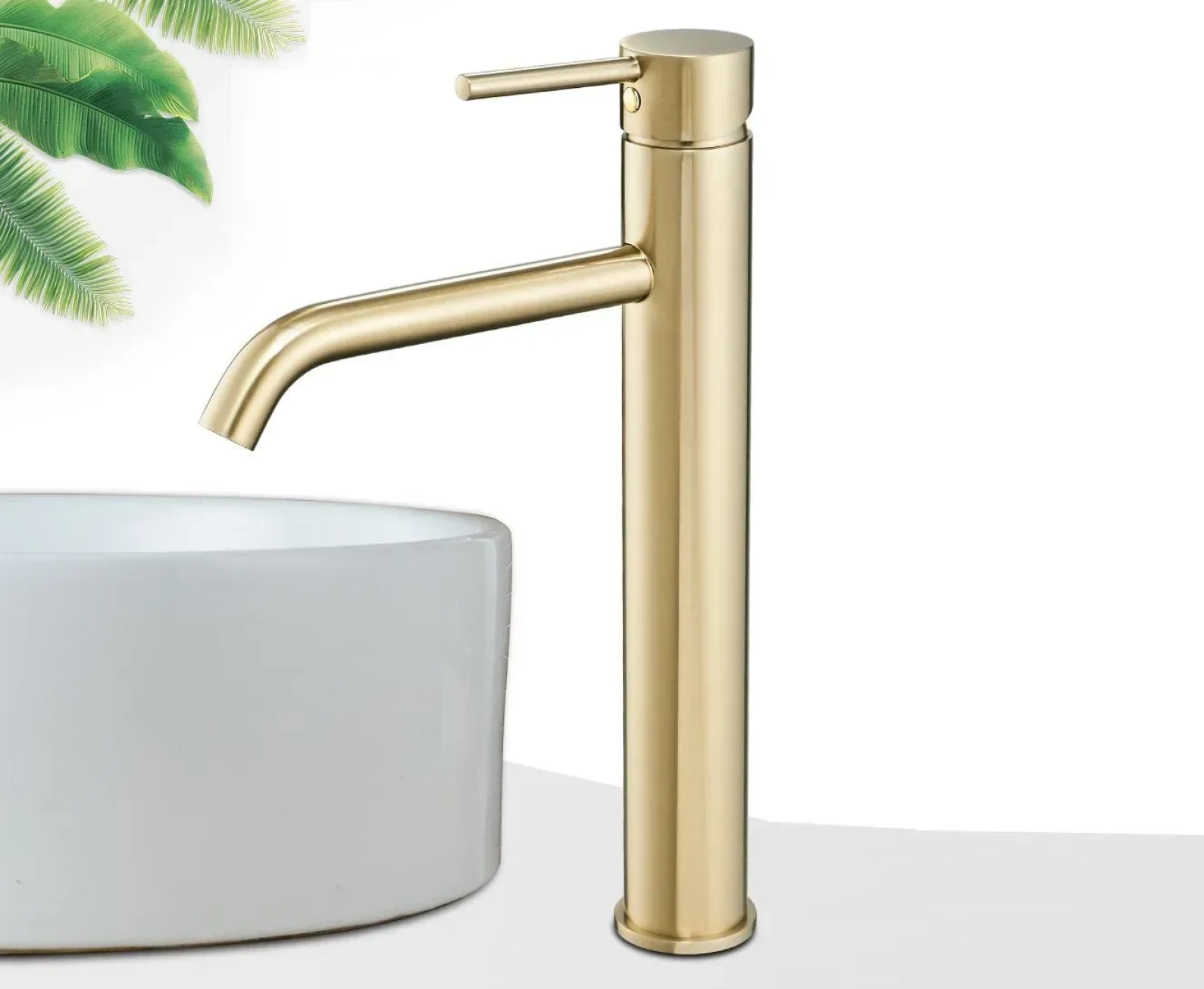 Змішувач для умивальника Rea Lungo light gold високий (REA-B9409) Фото - 2